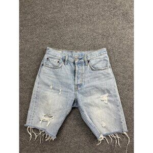 Levi's 501 Denim Shorts Womens 27 Blue Light Wash Button Fly Distressed Cutoff